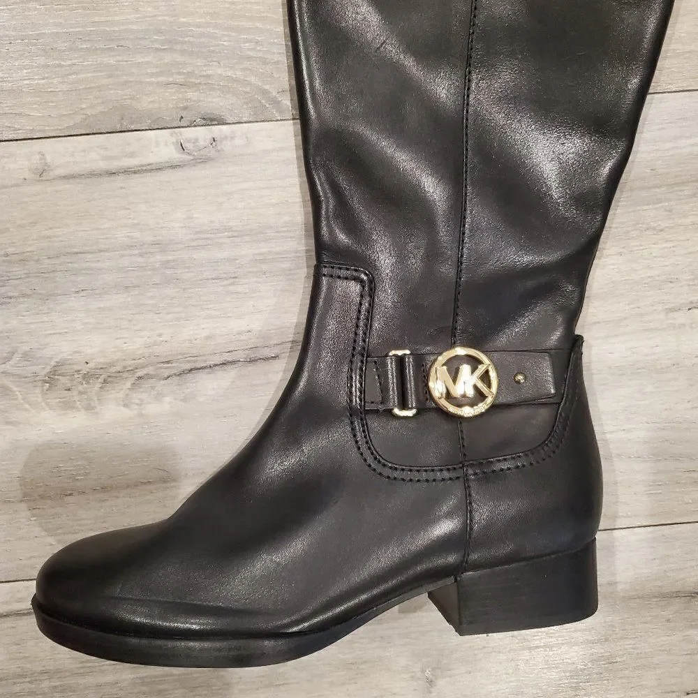 Michael Kors Women Black Leather Riding Harness Boots Knee High Size 6M